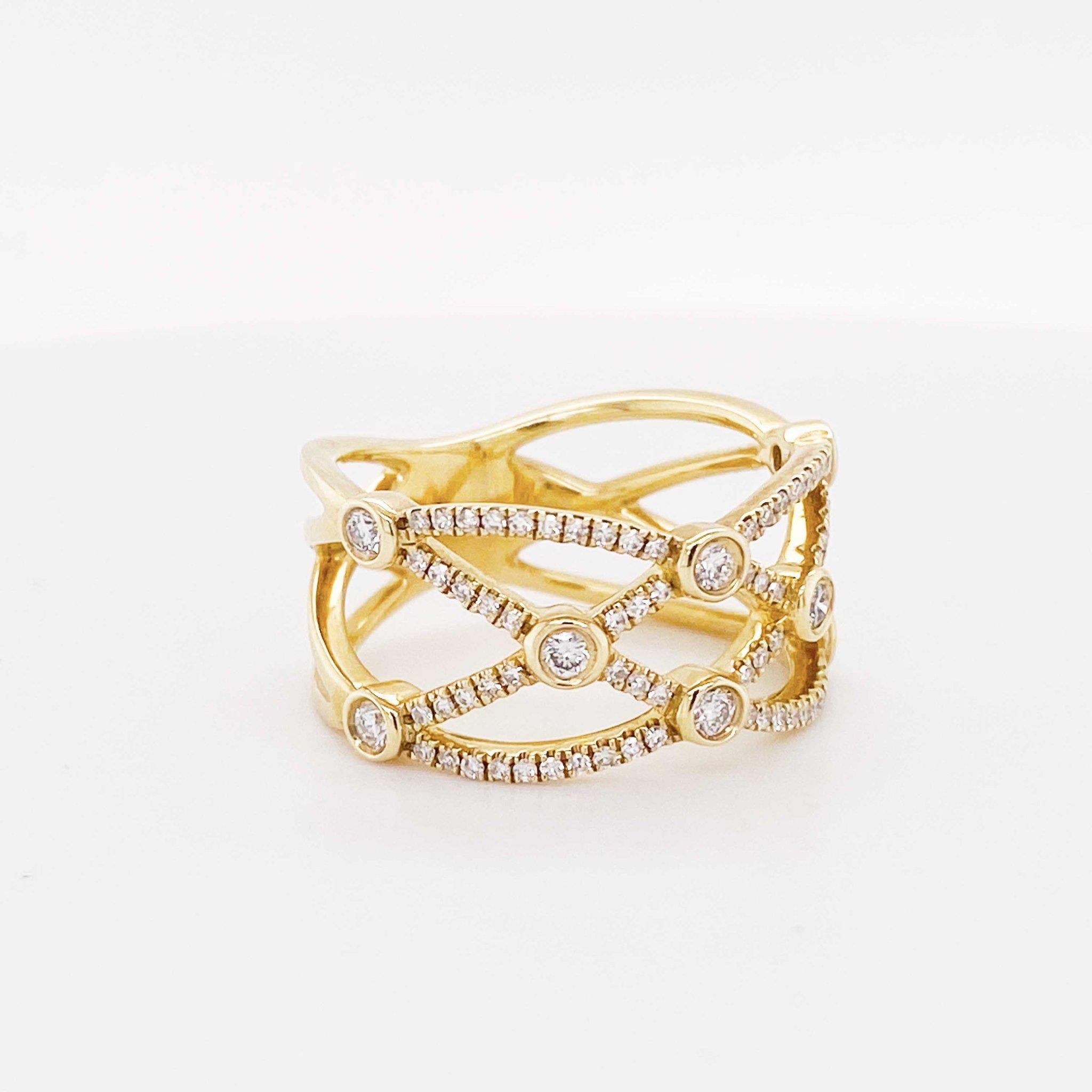 Breites Diamantband mit Diamanten verziert, 1/ 2 Karat Diamantring, 14 Karat Gold (Moderne) im Angebot