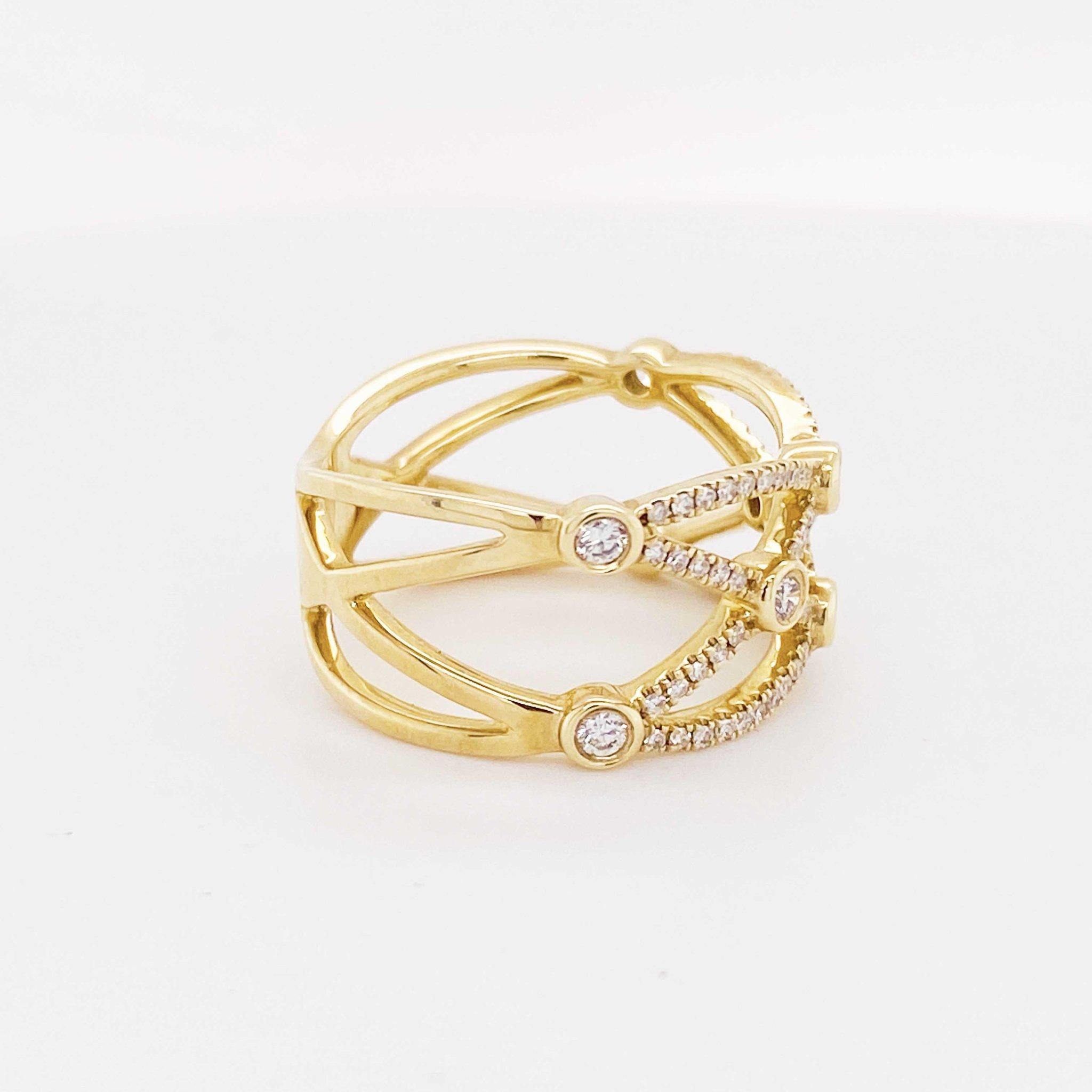 Breites Diamantband mit Diamanten verziert, 1/ 2 Karat Diamantring, 14 Karat Gold (Rundschliff) im Angebot