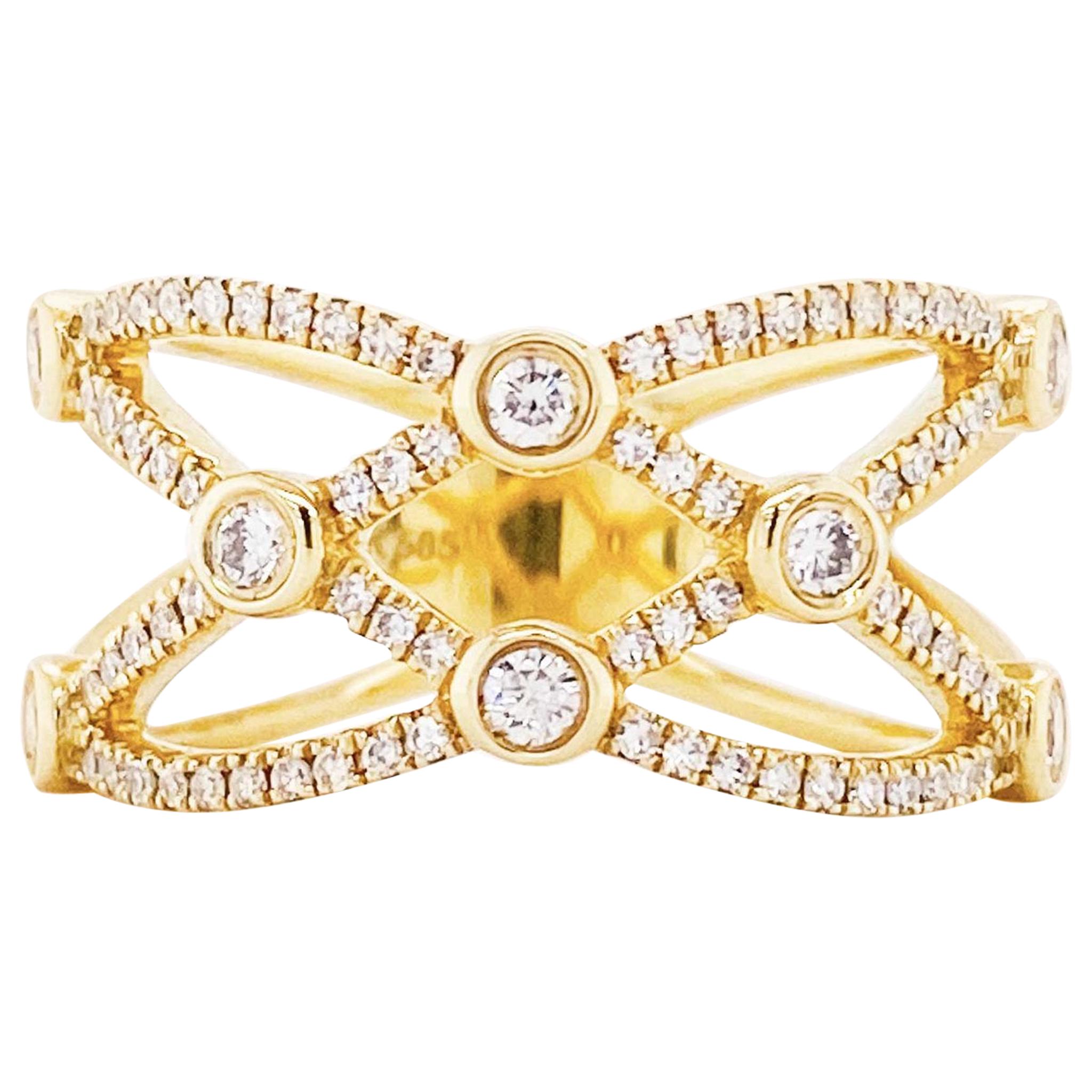 Breites Diamantband mit Diamanten verziert, 1/ 2 Karat Diamantring, 14 Karat Gold im Angebot