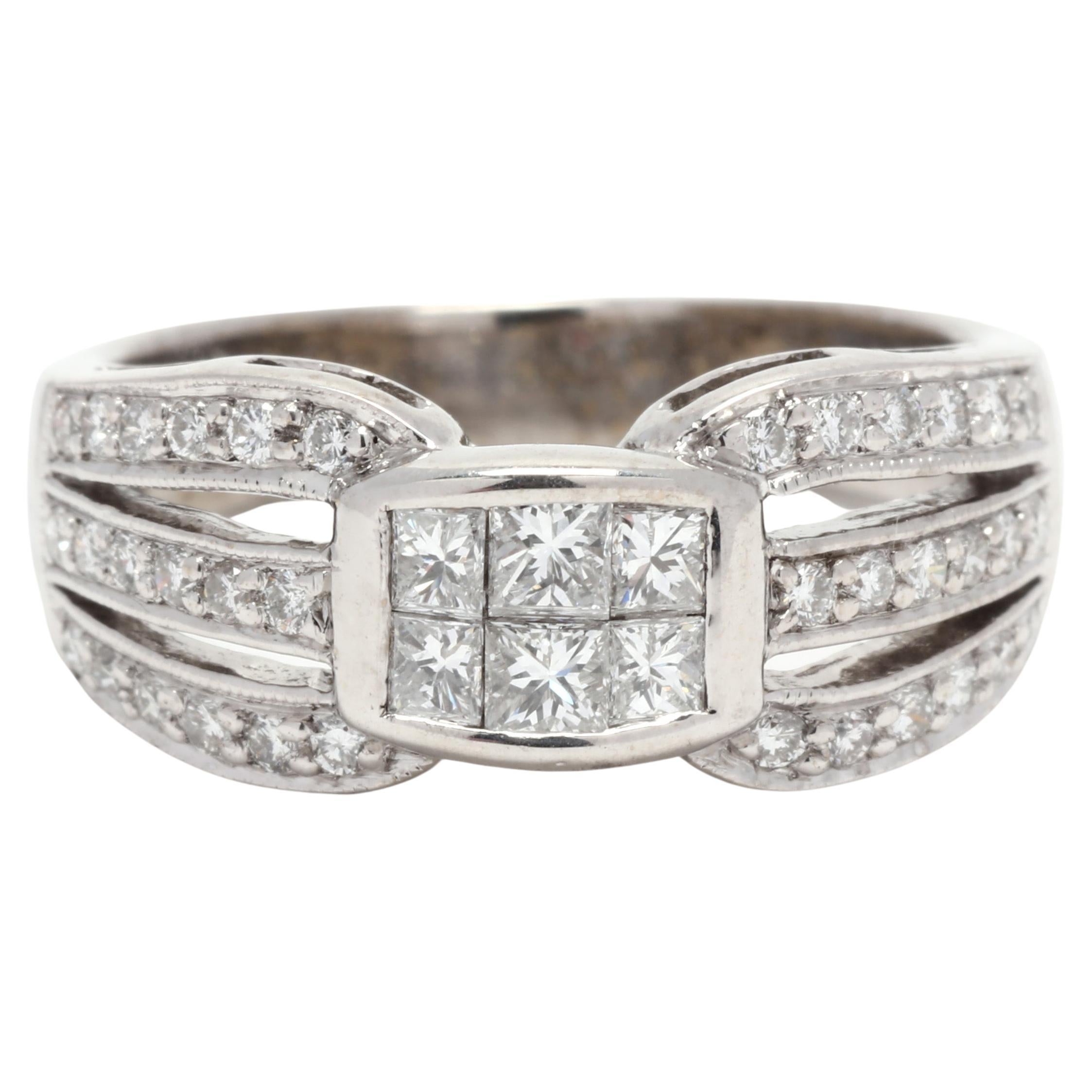 Wide Diamond Band Ring, 18K White Gold, Ring, Fancy Diamond Band For Sale