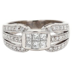 Vintage Wide Diamond Band Ring, 18K White Gold, Ring, Fancy Diamond Band