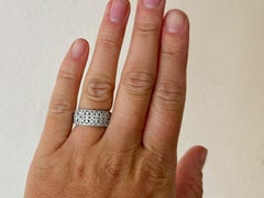 Wide Diamond Band Ring with Diamond Halo Swirls 18k White Gold