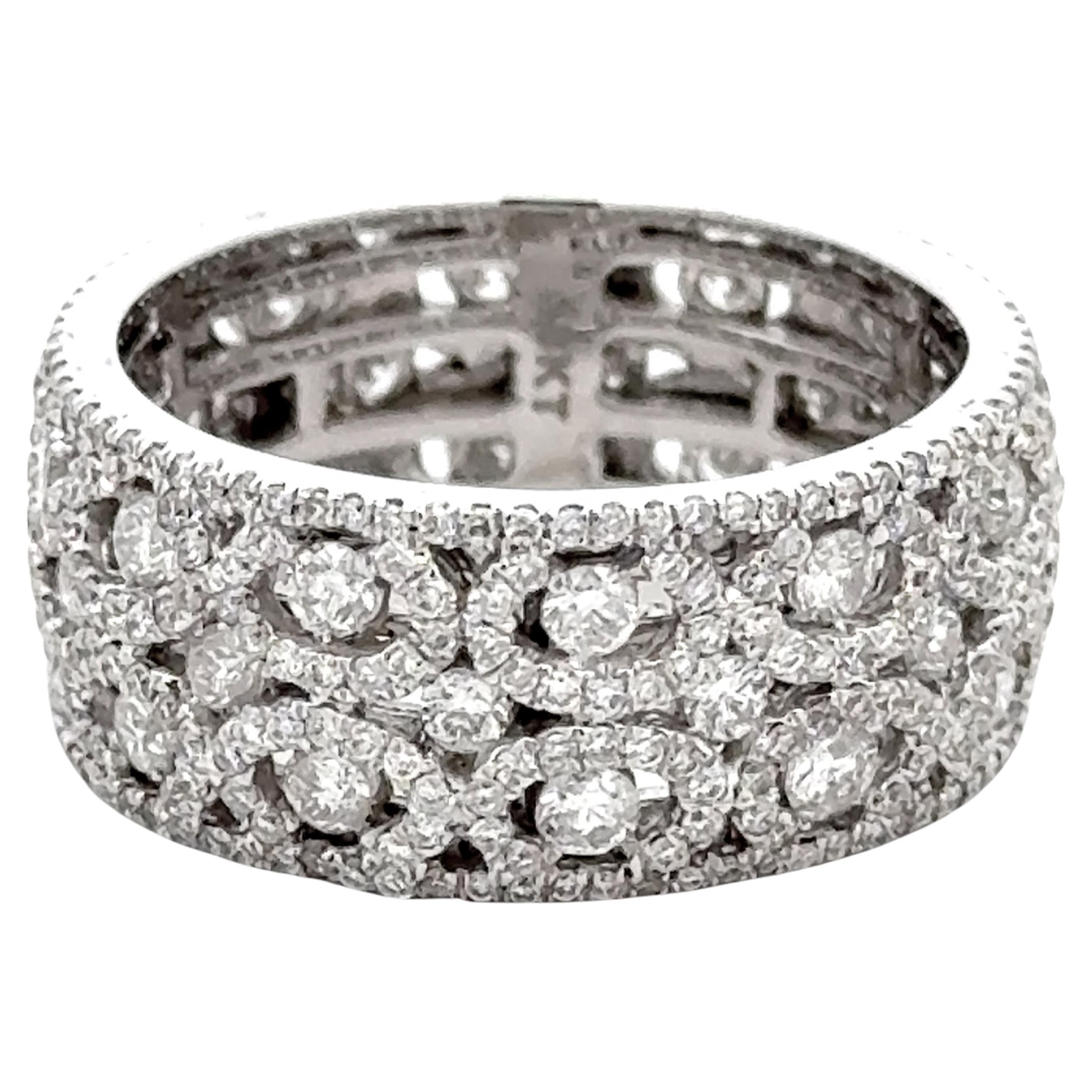 Wide Diamond Band Ring with Diamond Halo Swirls 18k White Gold For Sale