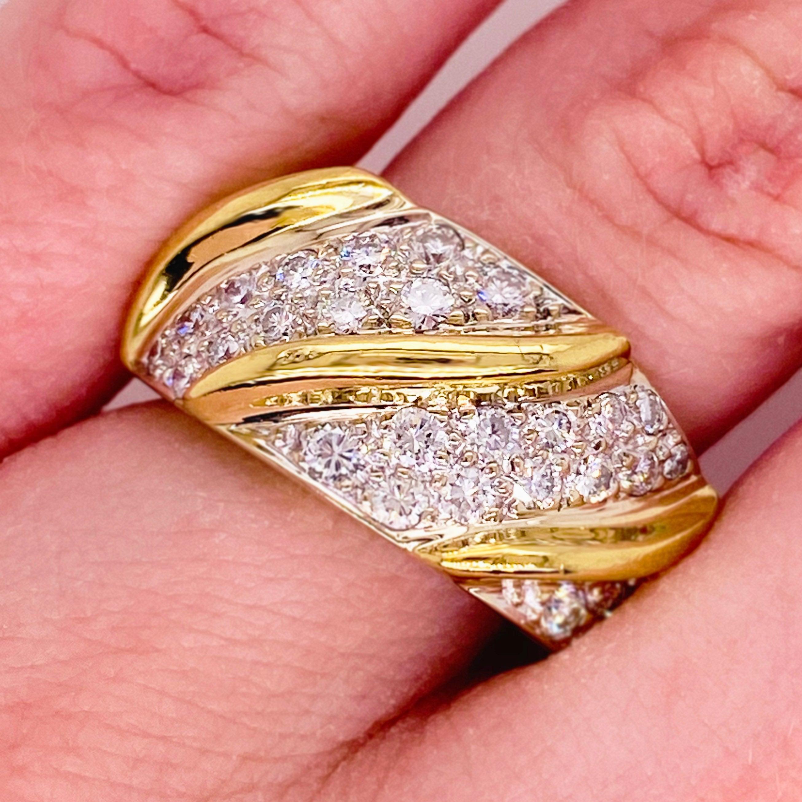 For Sale:  Wide Diamond Band, Yellow Gold, Bombe, Twisted Band, Pave Diamonds 2