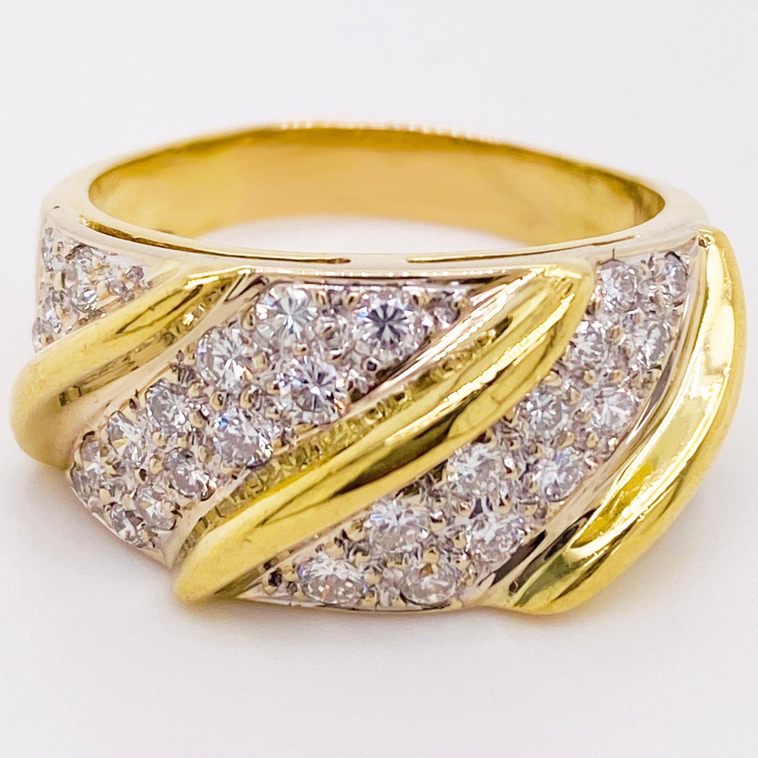 For Sale:  Wide Diamond Band, Yellow Gold, Bombe, Twisted Band, Pave Diamonds 3