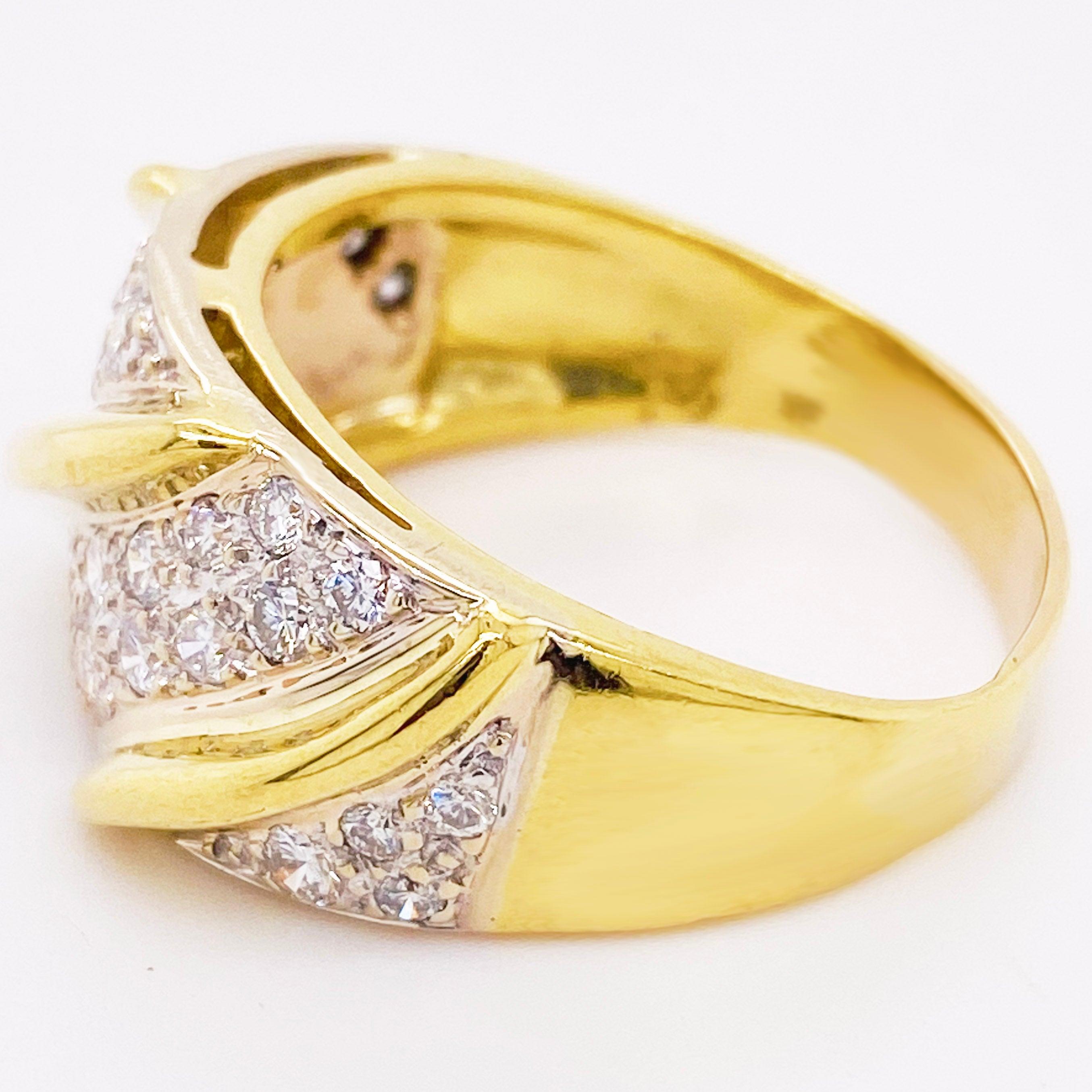 For Sale:  Wide Diamond Band, Yellow Gold, Bombe, Twisted Band, Pave Diamonds 4