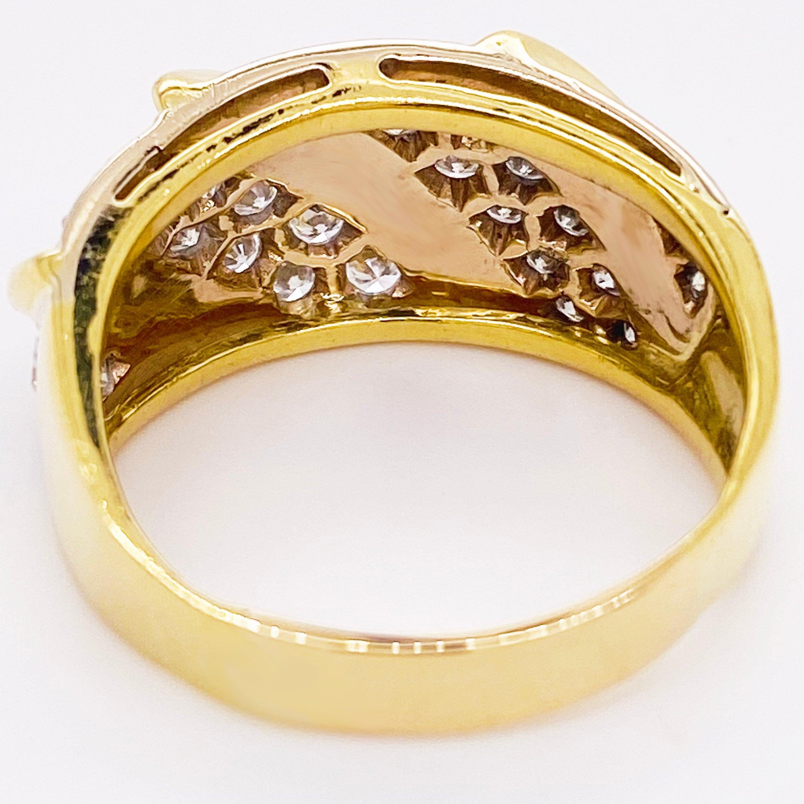 En vente :  Large anneau torsadé en or jaune avec diamants pavés, anneau bombé 6