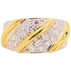 Wide Diamond Band, Yellow Gold, Bombe, Twisted Band, Pave Diamonds