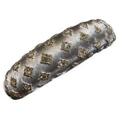Wide Diamond Bangle Bracelet in Textured 18k White and Yellow Gold