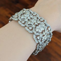 Wide Diamond Bracelet 19.81 cttw Openwork Design in 18k White Gold