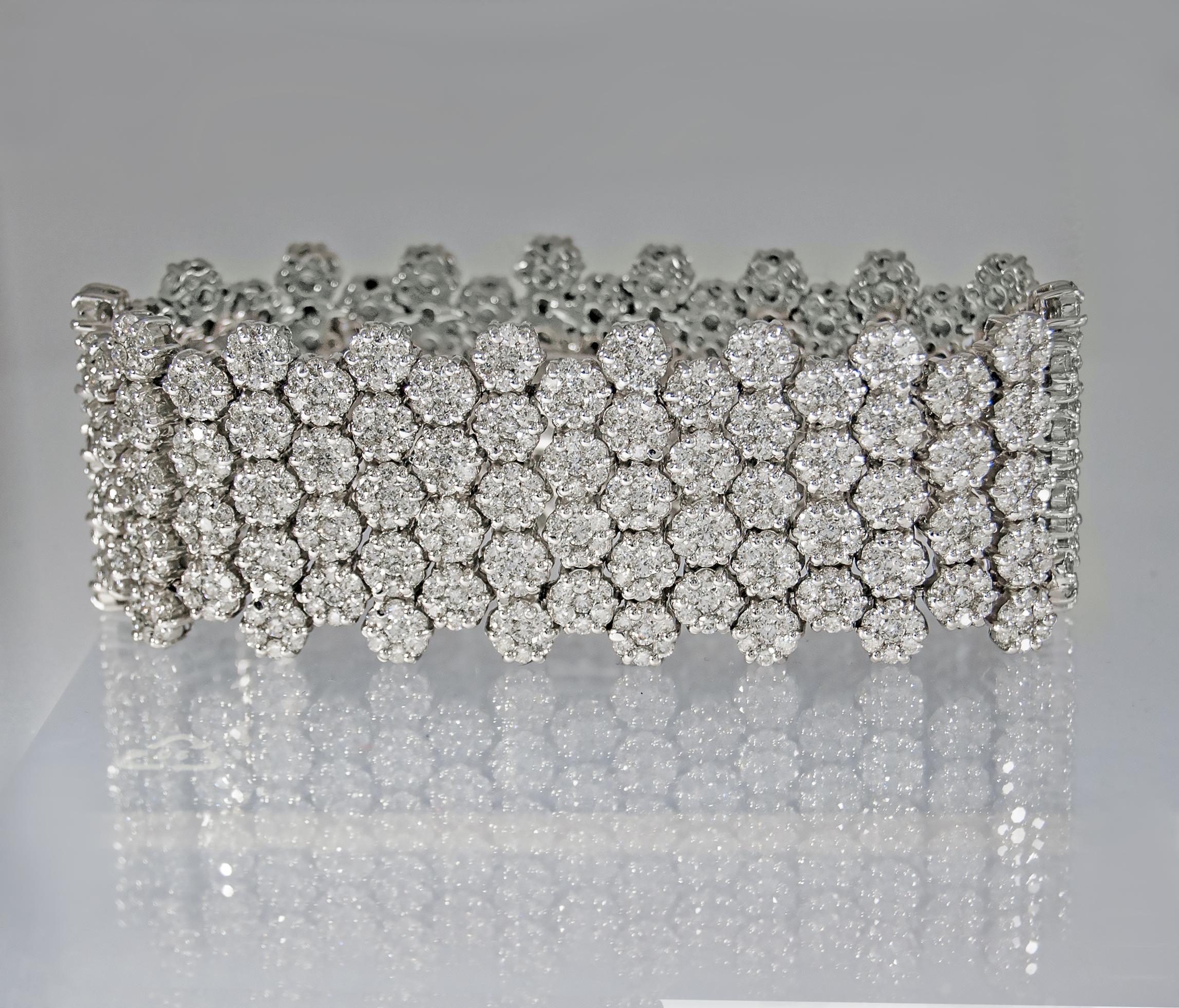 Contemporary Wide Diamond Bracelet 23 Carat Diamonds in 18 Karat White Gold For Sale