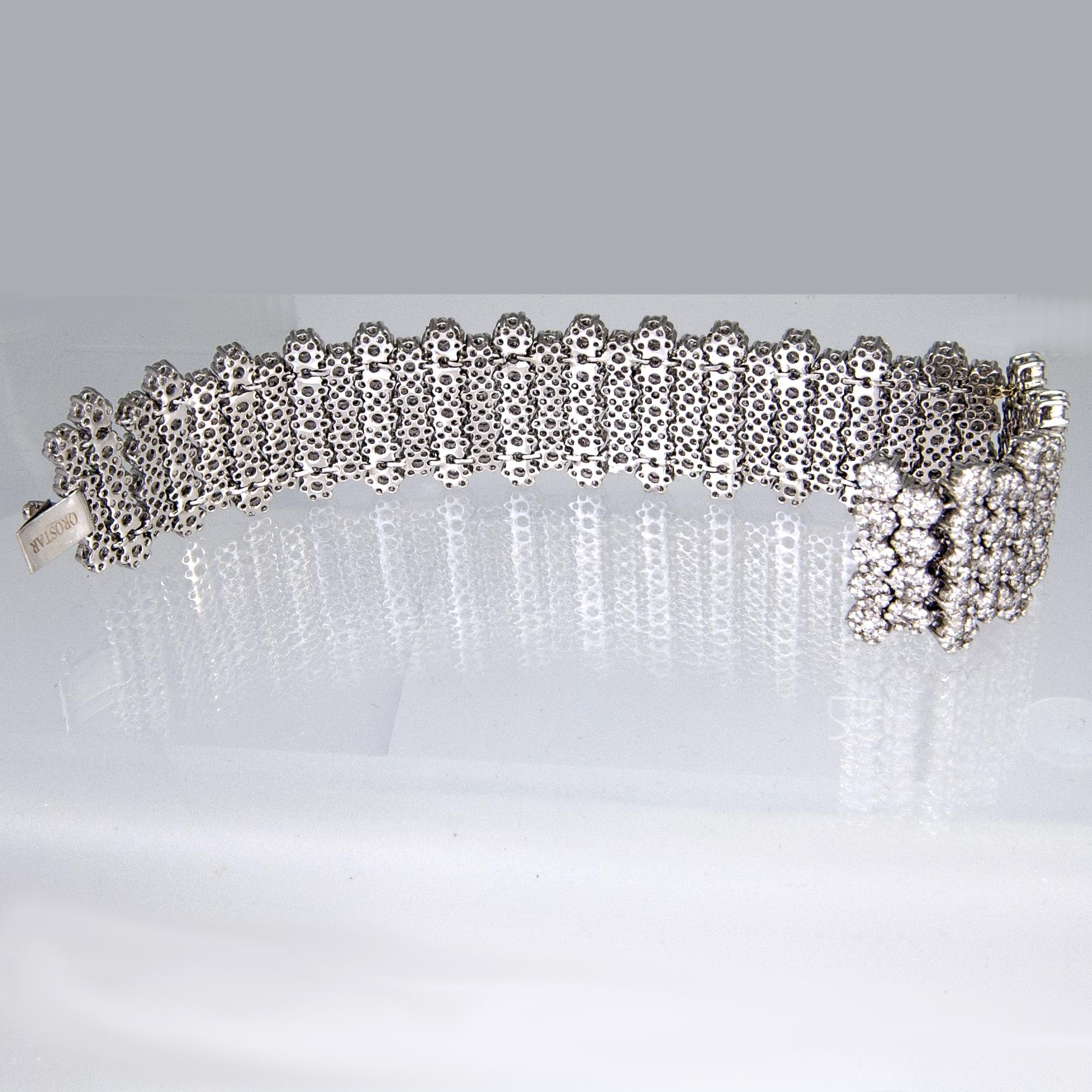 Women's Wide Diamond Bracelet 23 Carat Diamonds in 18 Karat White Gold For Sale