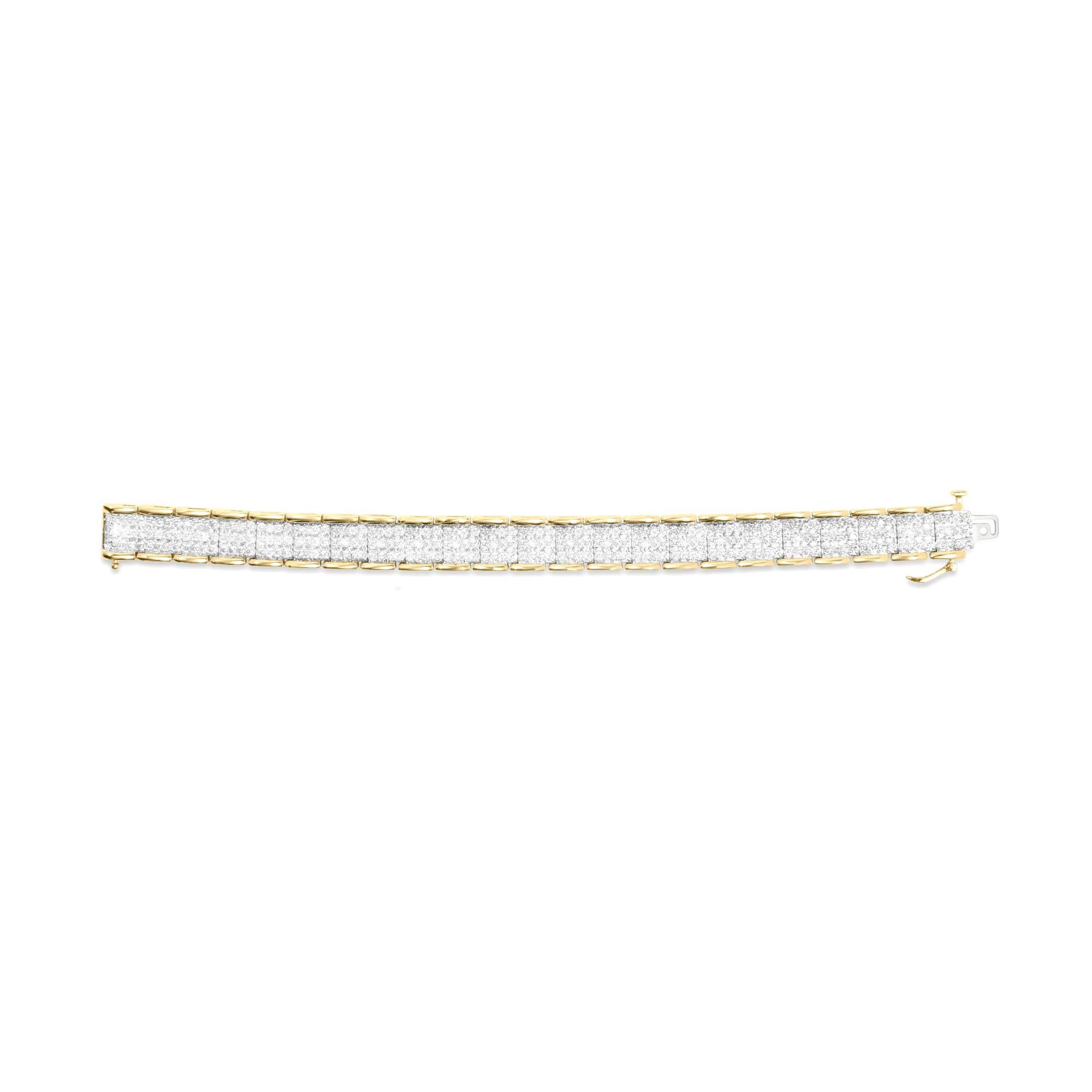 Contemporary Wide Diamond Bracelet Round Brilliant Cut 5 Carats 10K Yellow Gold For Sale