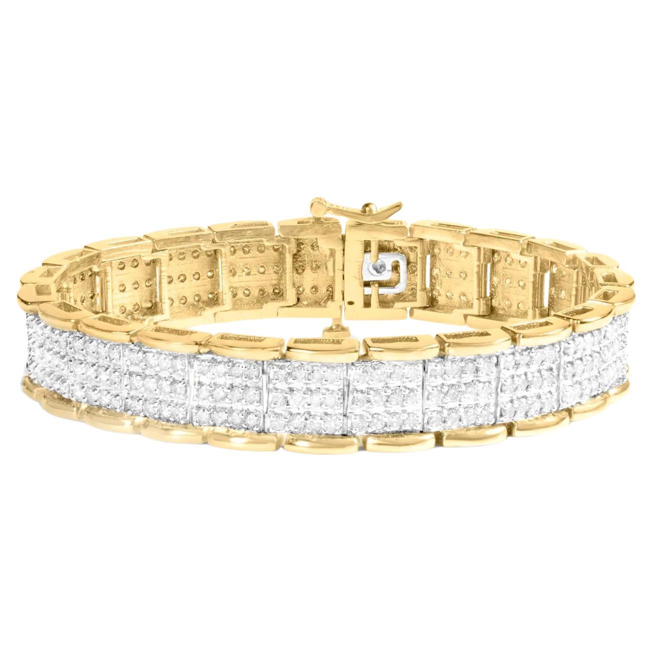 Bracelet large en diamant taille ronde et brillante 5 carats or jaune 10K en vente