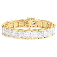 Wide Diamond Bracelet Round Brilliant Cut 5 Carats 10K Yellow Gold