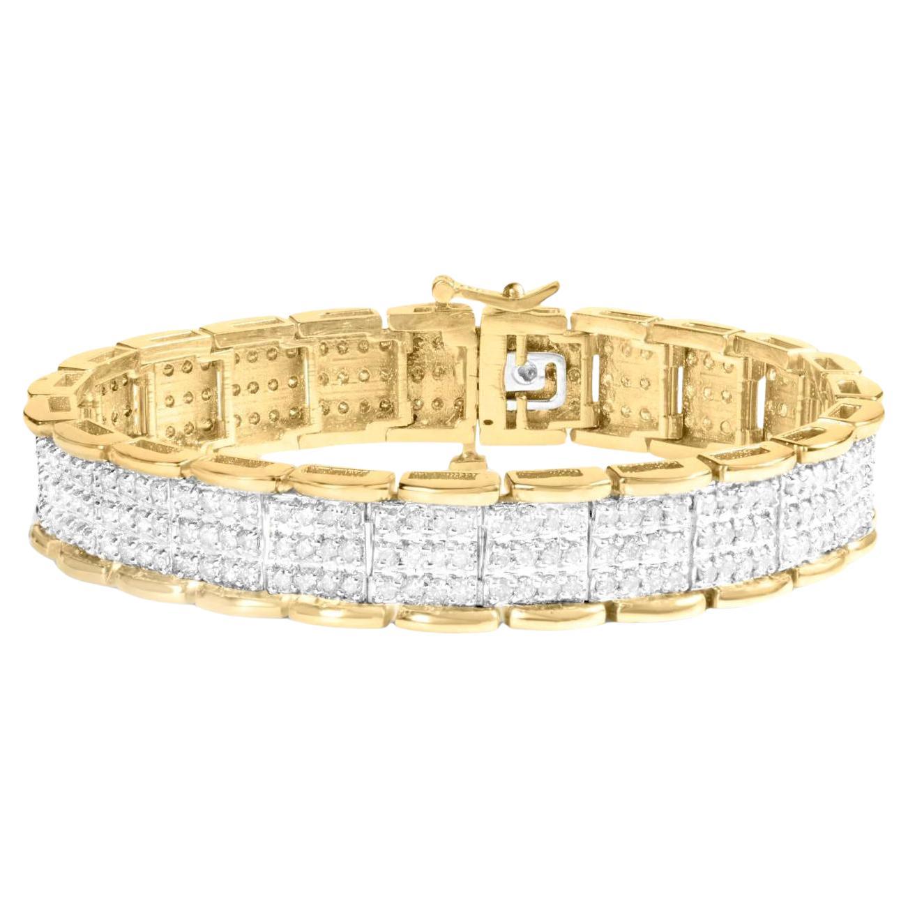 Wide Diamond Bracelet Round Brilliant Cut 5 Carats 10K Yellow Gold For Sale