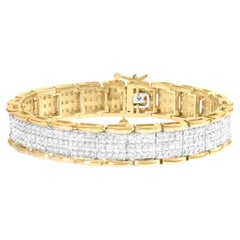 Wide Diamond Bracelet Round Brilliant Cut 5 Carats 10K Yellow Gold