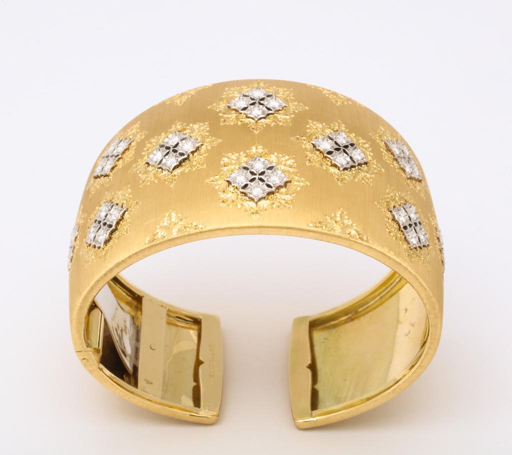 Wide Diamond Buccellati Cuff Bracelet In Excellent Condition In Bal Harbour, FL