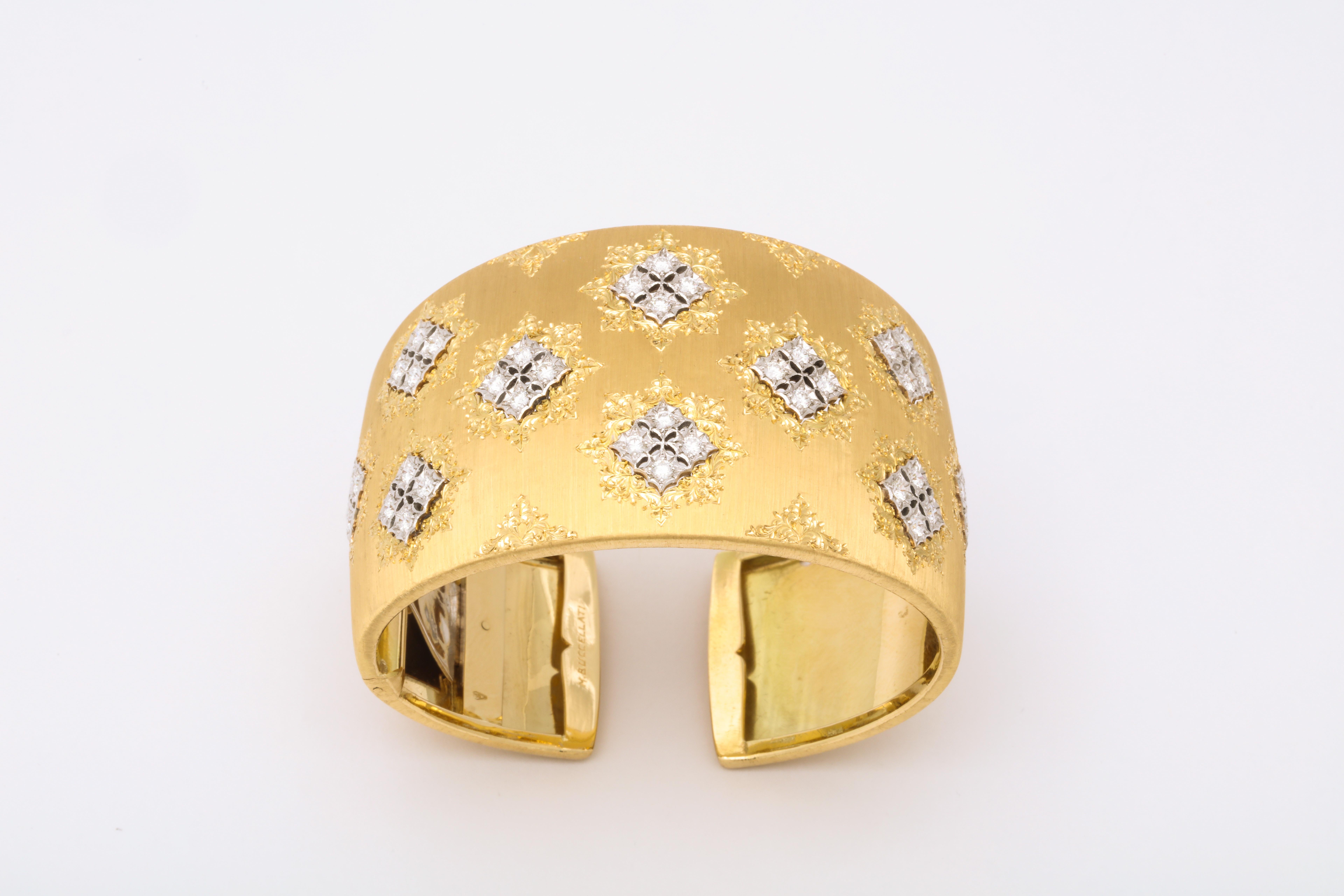 Women's or Men's Wide Diamond Buccellati Cuff Bracelet