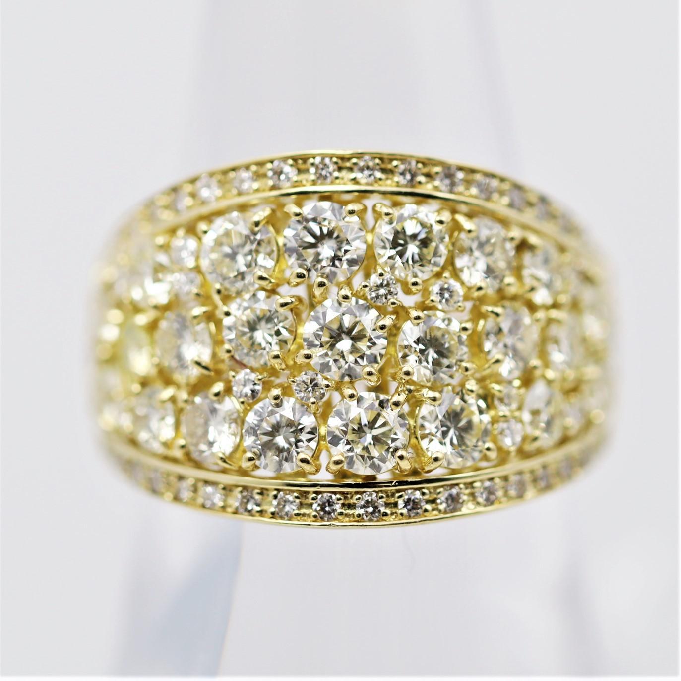 Round Cut Wide Diamond Cluster Gold Band Ring For Sale