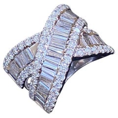 Wide Diamond Crossover Ring 3.48 Carat Total Weight in 18k White Gold