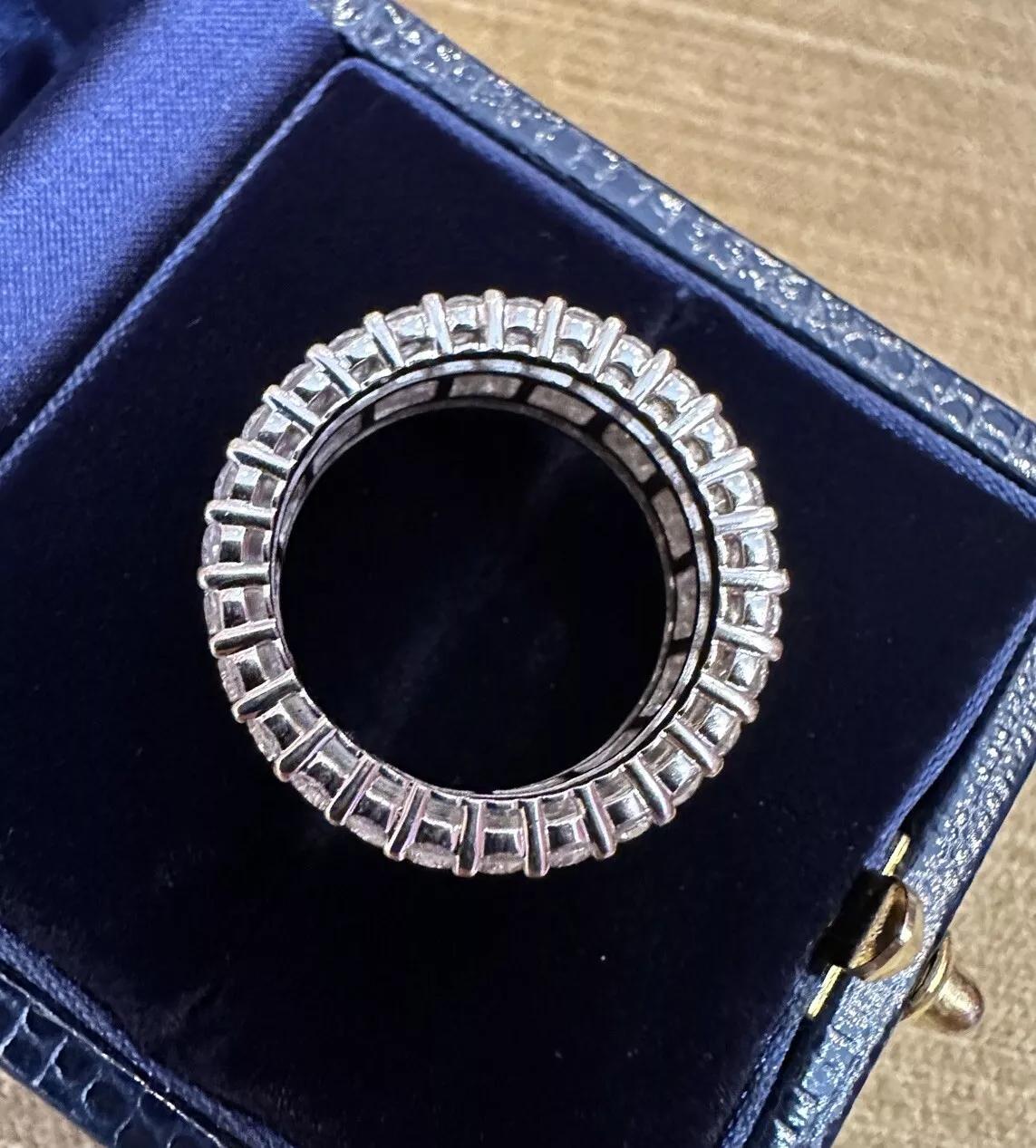 Round Cut Wide Diamond Eternity Band Ring 3.50 carat total weight in 18k White Gold Size 7 For Sale