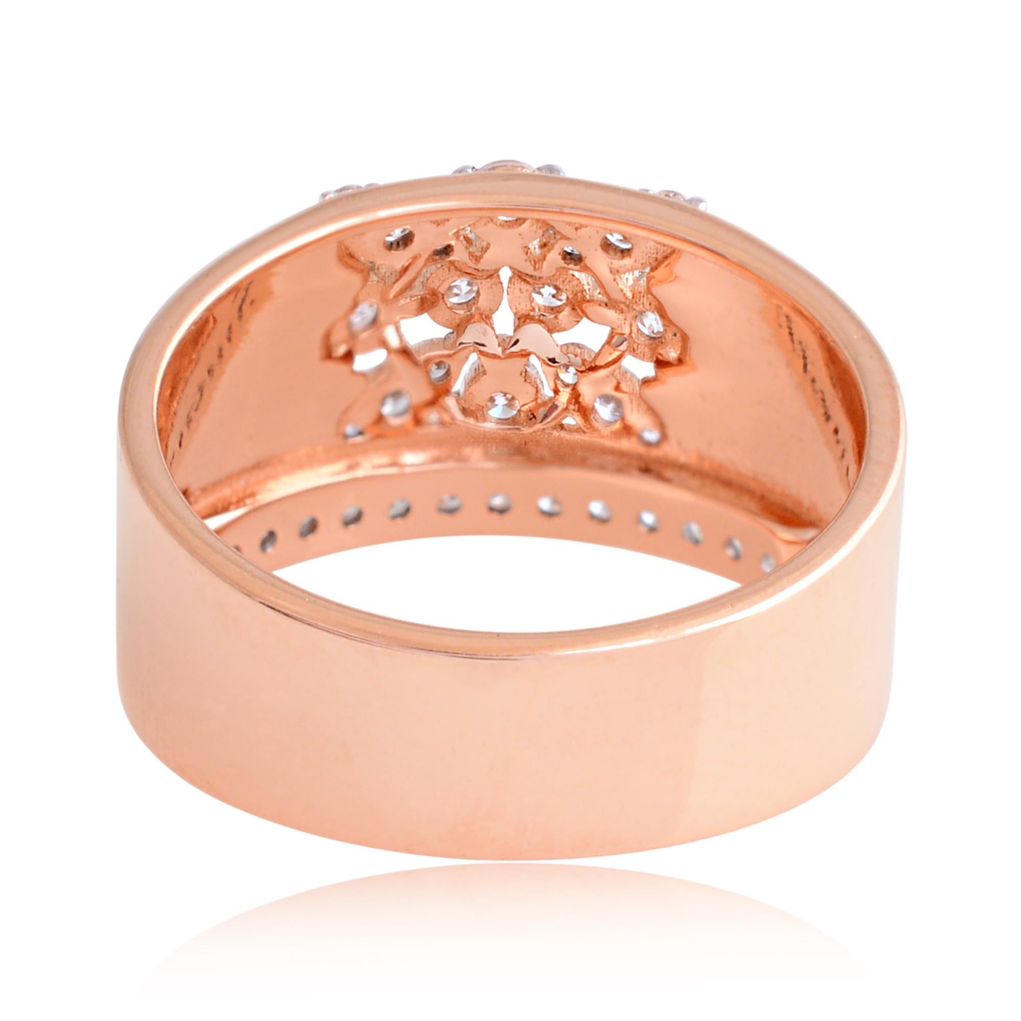 For Sale:  Wide Diamond Floral Cluster Band Ring in 18k Solid Rose Gold 3