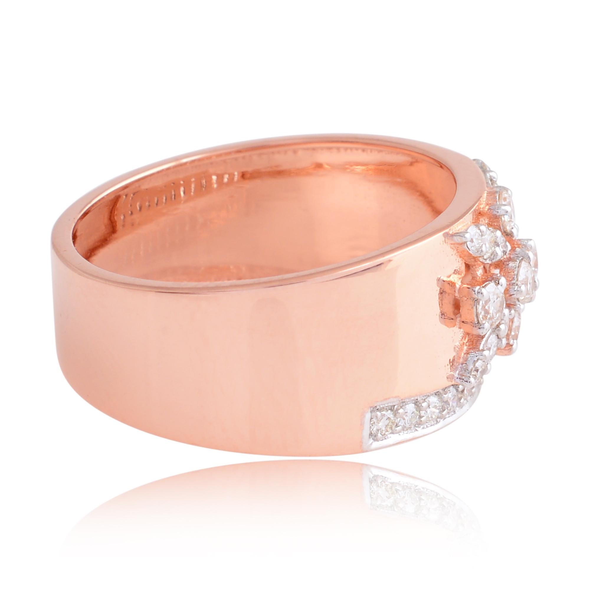 For Sale:  Wide Diamond Floral Cluster Band Ring in 18k Solid Rose Gold 4
