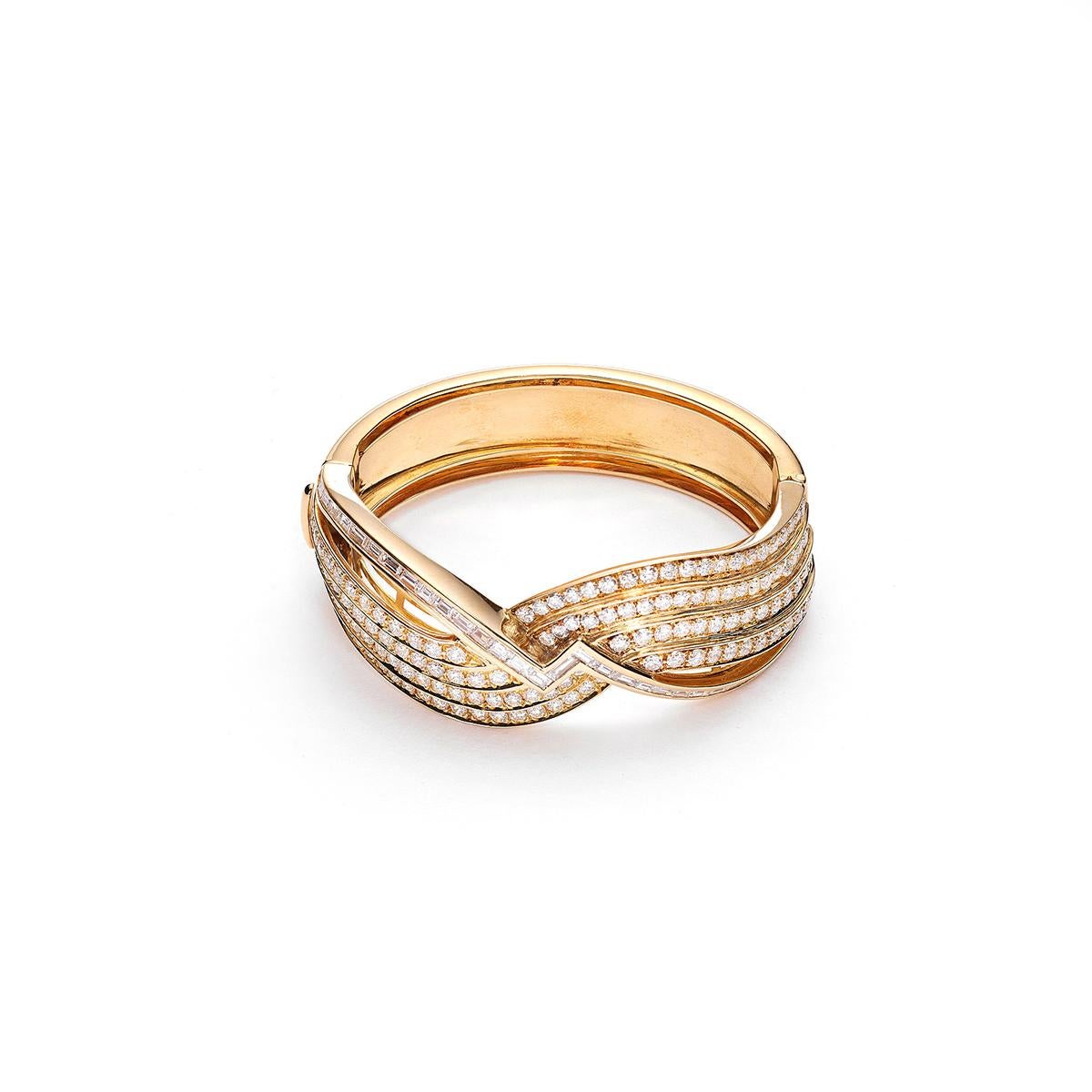 Contemporary Wide Diamond Gold Bracelet For Sale