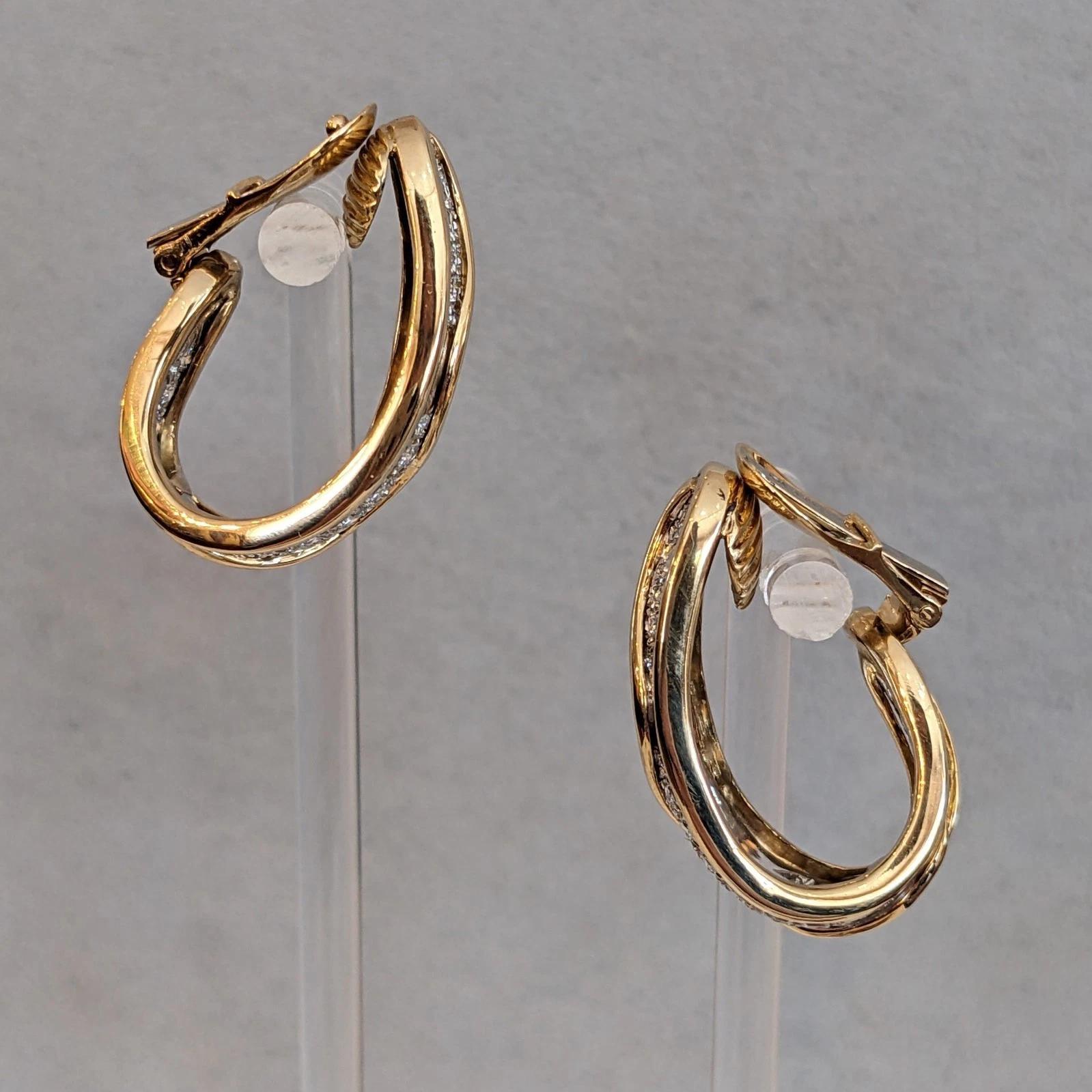 Wide Diamond Hoop Earrings in Platinum & 18k Yellow Gold In Excellent Condition For Sale In La Jolla, CA