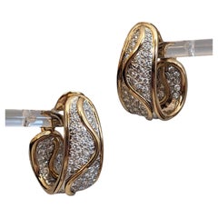 Wide Diamond Hoop Earrings in Platinum & 18k Yellow Gold