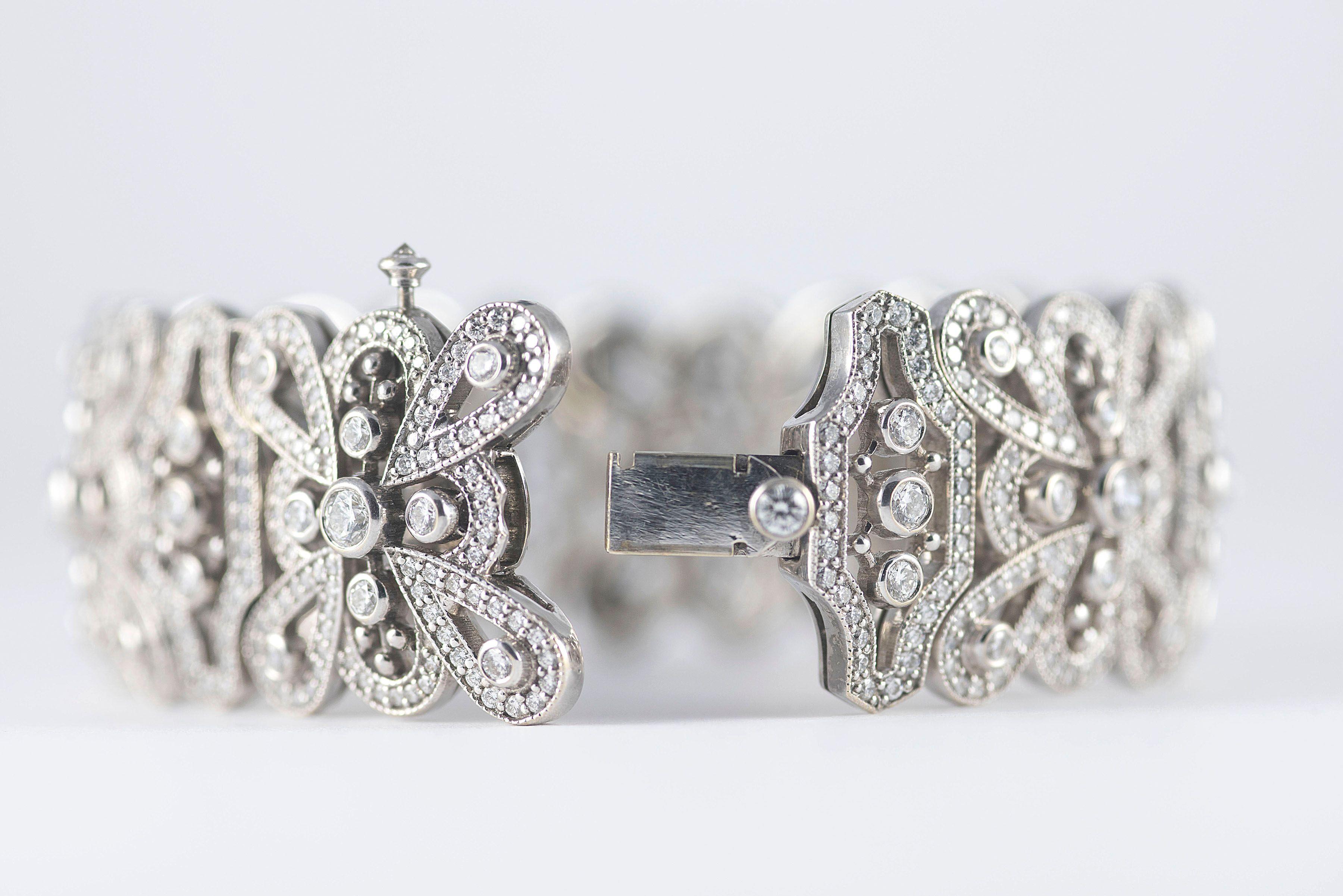 Contemporary Wide Diamond Link Bracelet For Sale