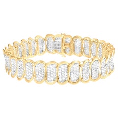Breites Diamant-Gliederarmband mit rundem Brillantschliff 5 Karat 10K Gelbgold