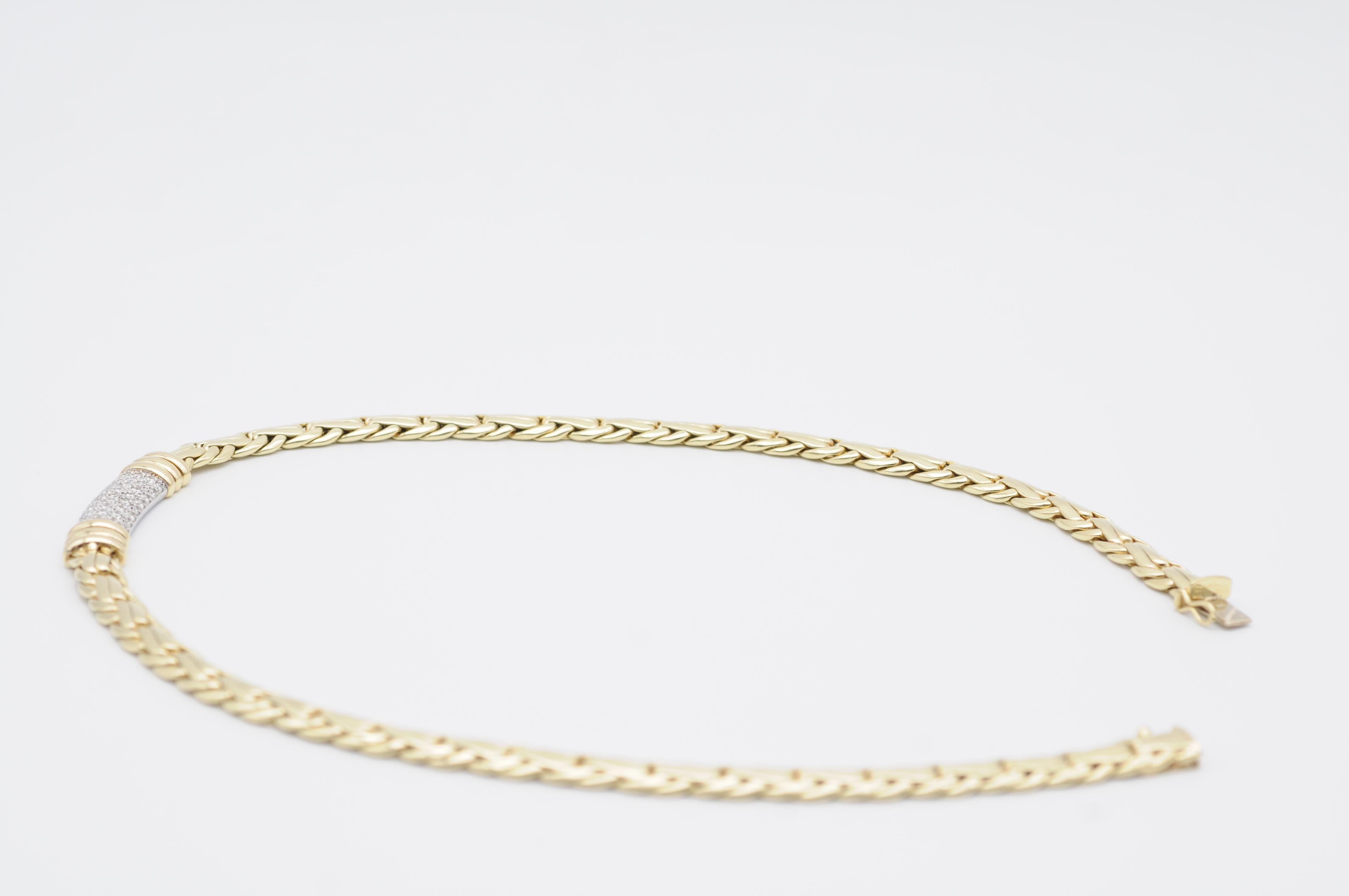 Wide Diamond Necklace in 14k Yellow Gold For Sale 9