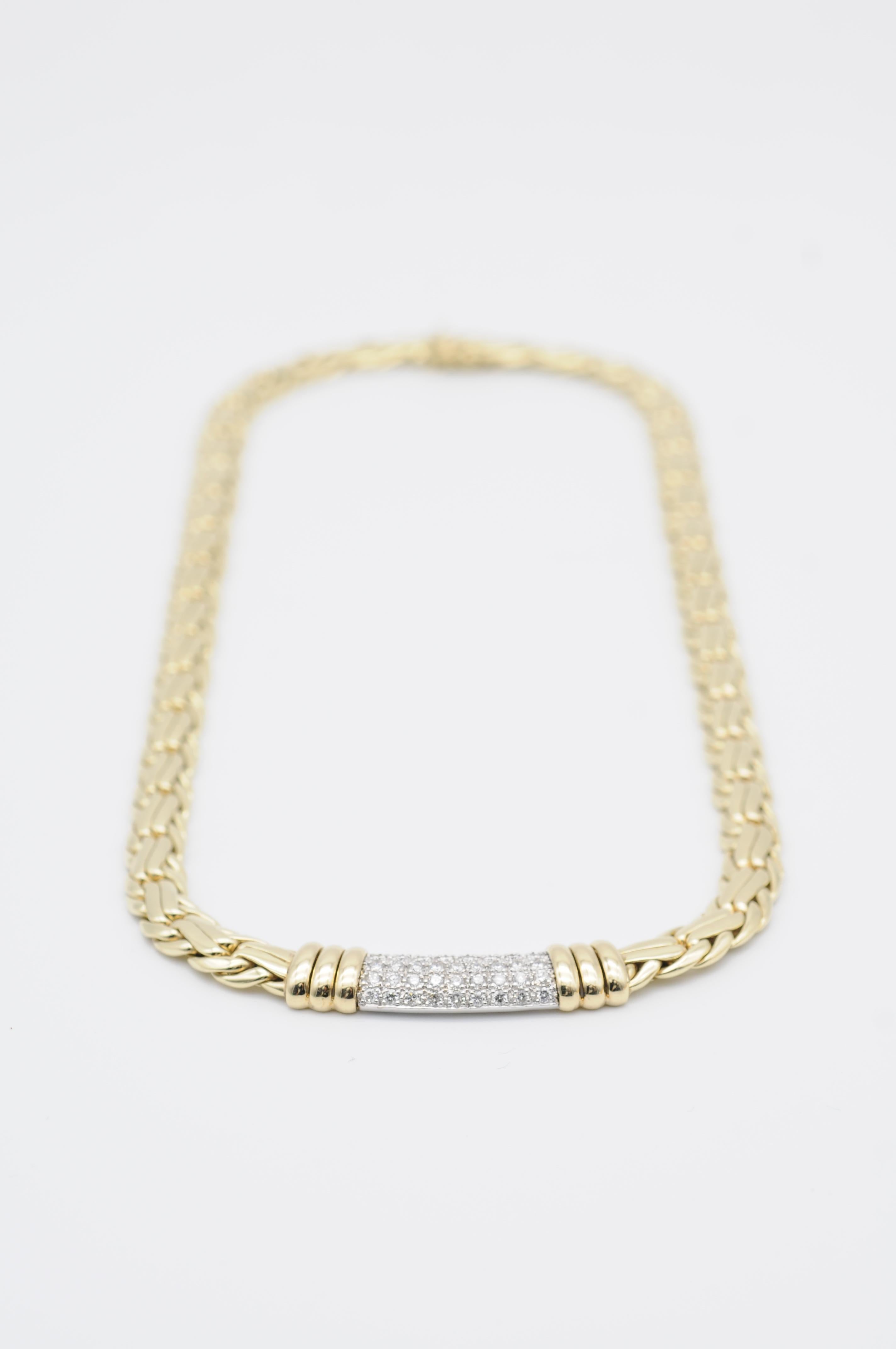 Introducing the Wide Brilliant Necklace in 14k Yellow Gold - a true masterpiece of beauty, luxury, and sophistication. Crafted with the finest attention to detail, this necklace is made from the highest quality 14k yellow gold, ensuring both