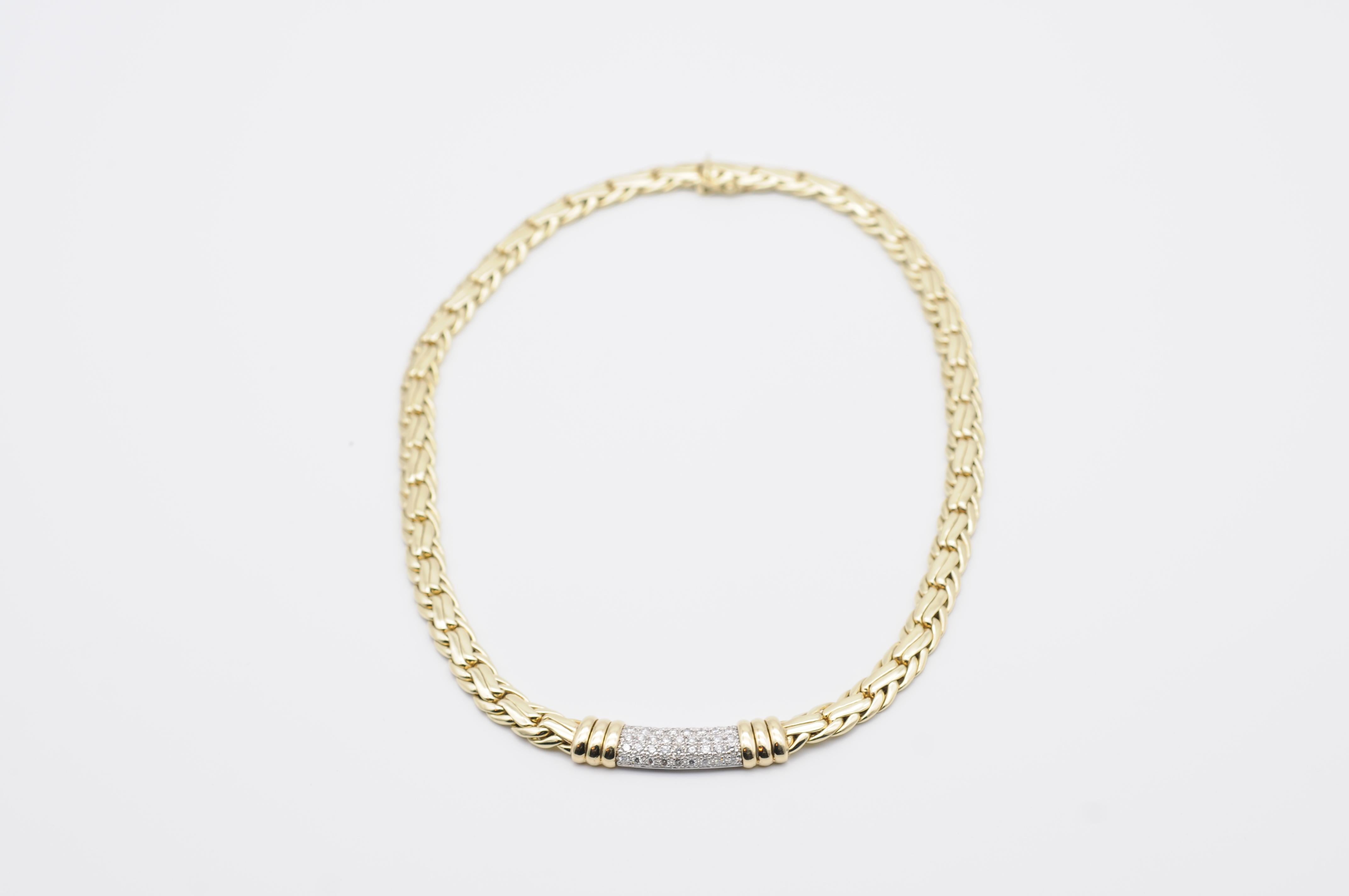 Brilliant Cut Wide Diamond Necklace in 14k Yellow Gold For Sale