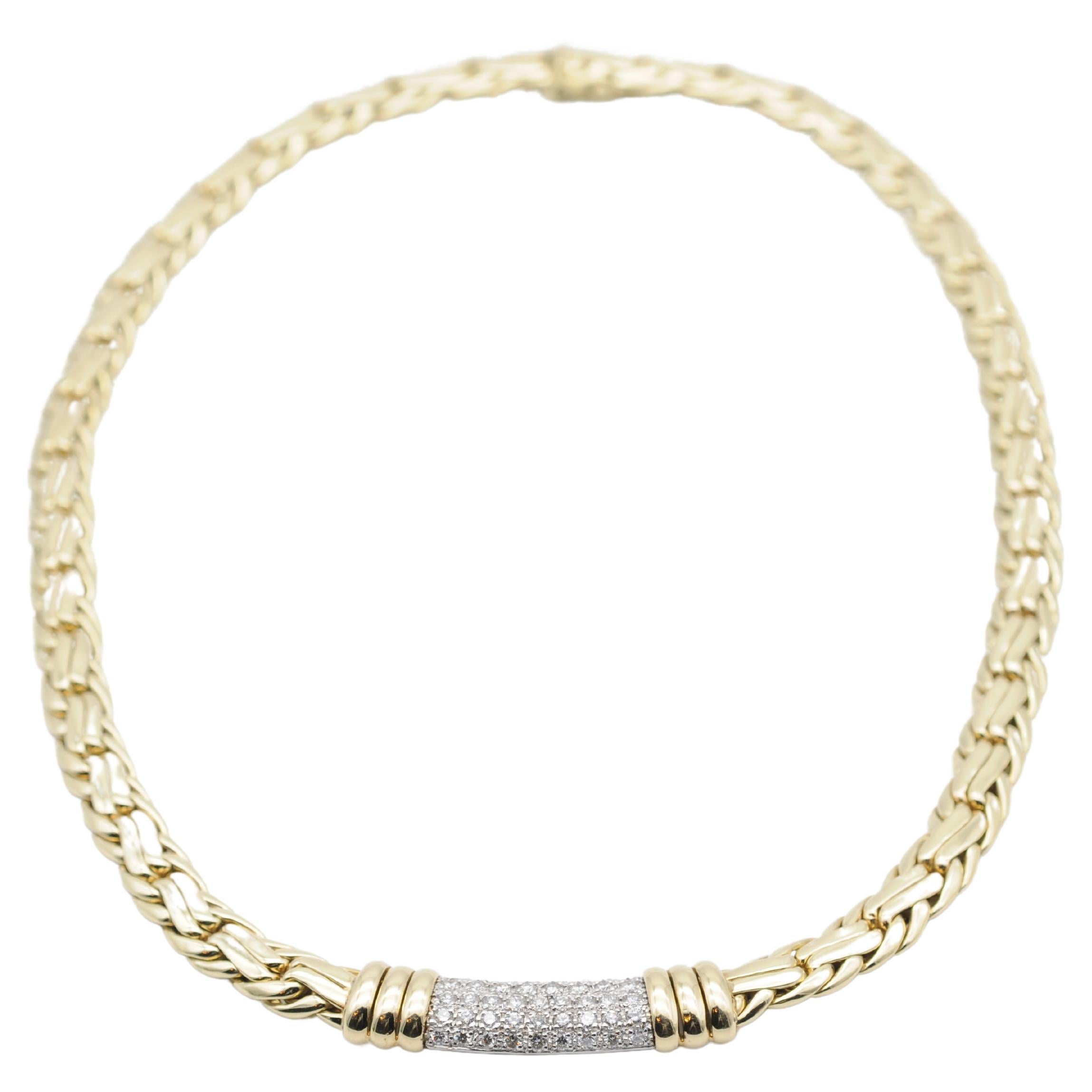 Wide Diamond Necklace in 14k Yellow Gold For Sale