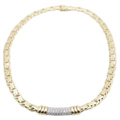 Retro Wide Diamond Necklace in 14k Yellow Gold