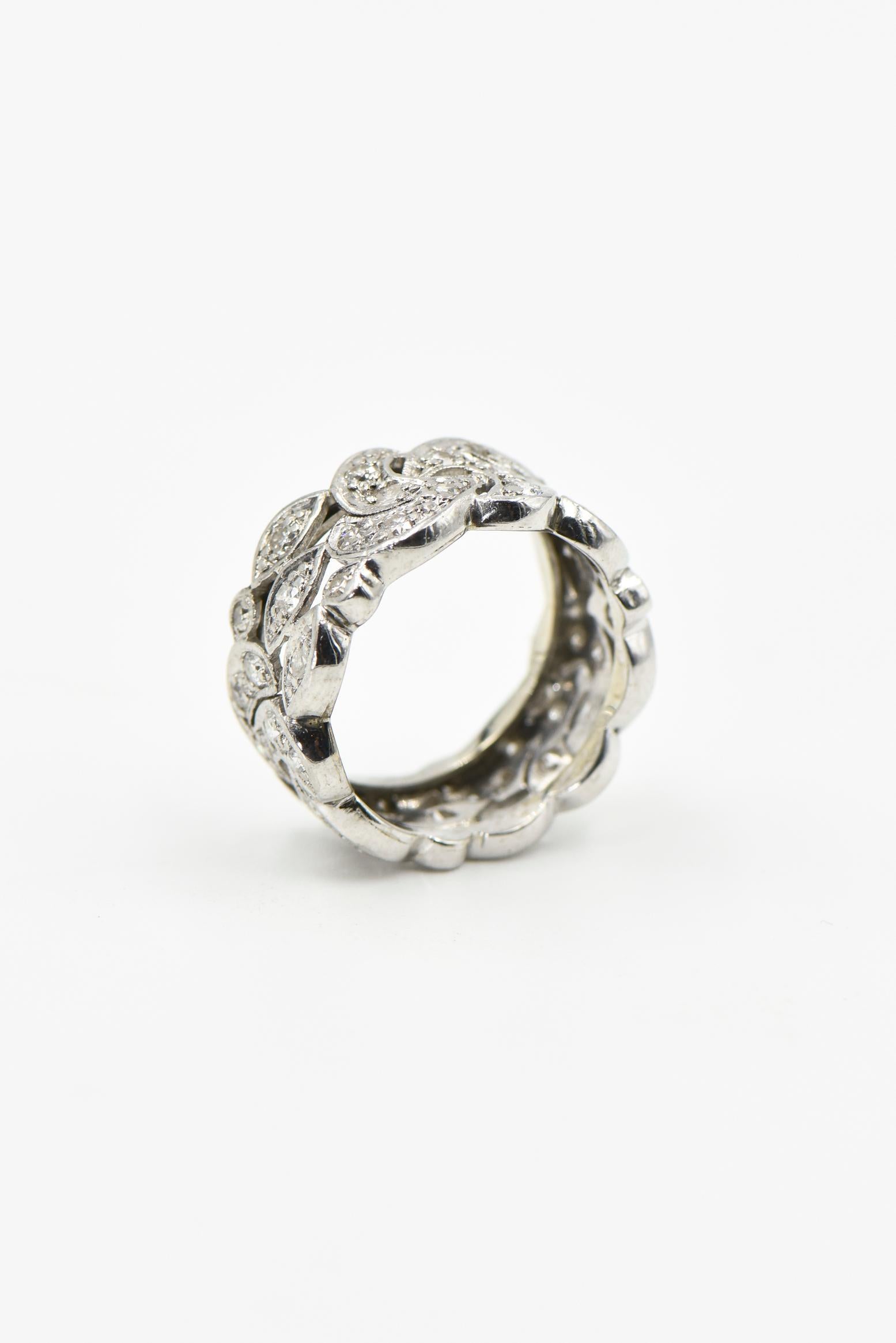 Women's Wide Diamond Ornate Platinum Eternity Band Ring