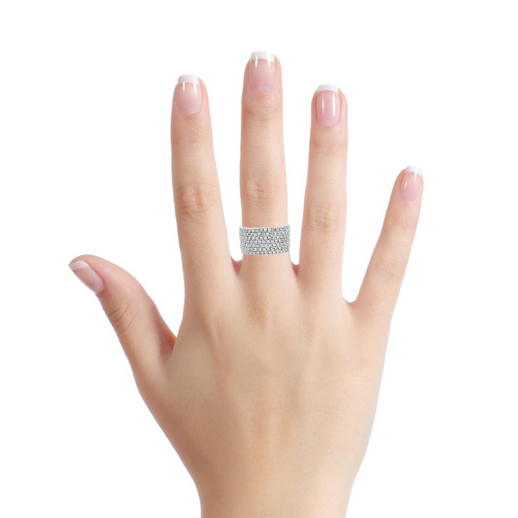 Taglio rotondo Anello largo con pavé di diamanti da 1,27 carati in oro bianco 14K misura 7 in vendita