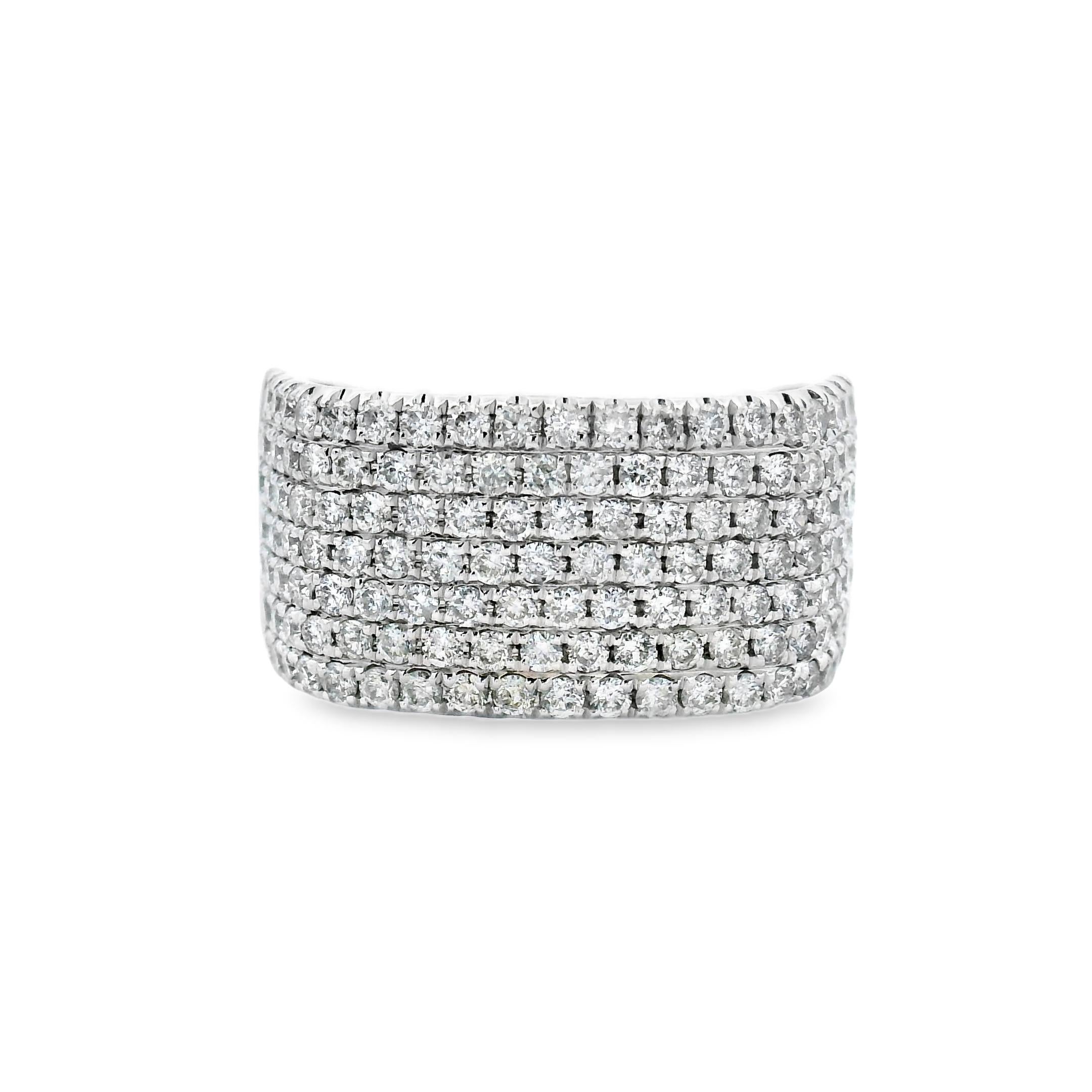 Anello largo con pavé di diamanti da 1,27 carati in oro bianco 14K misura 7 in vendita 2