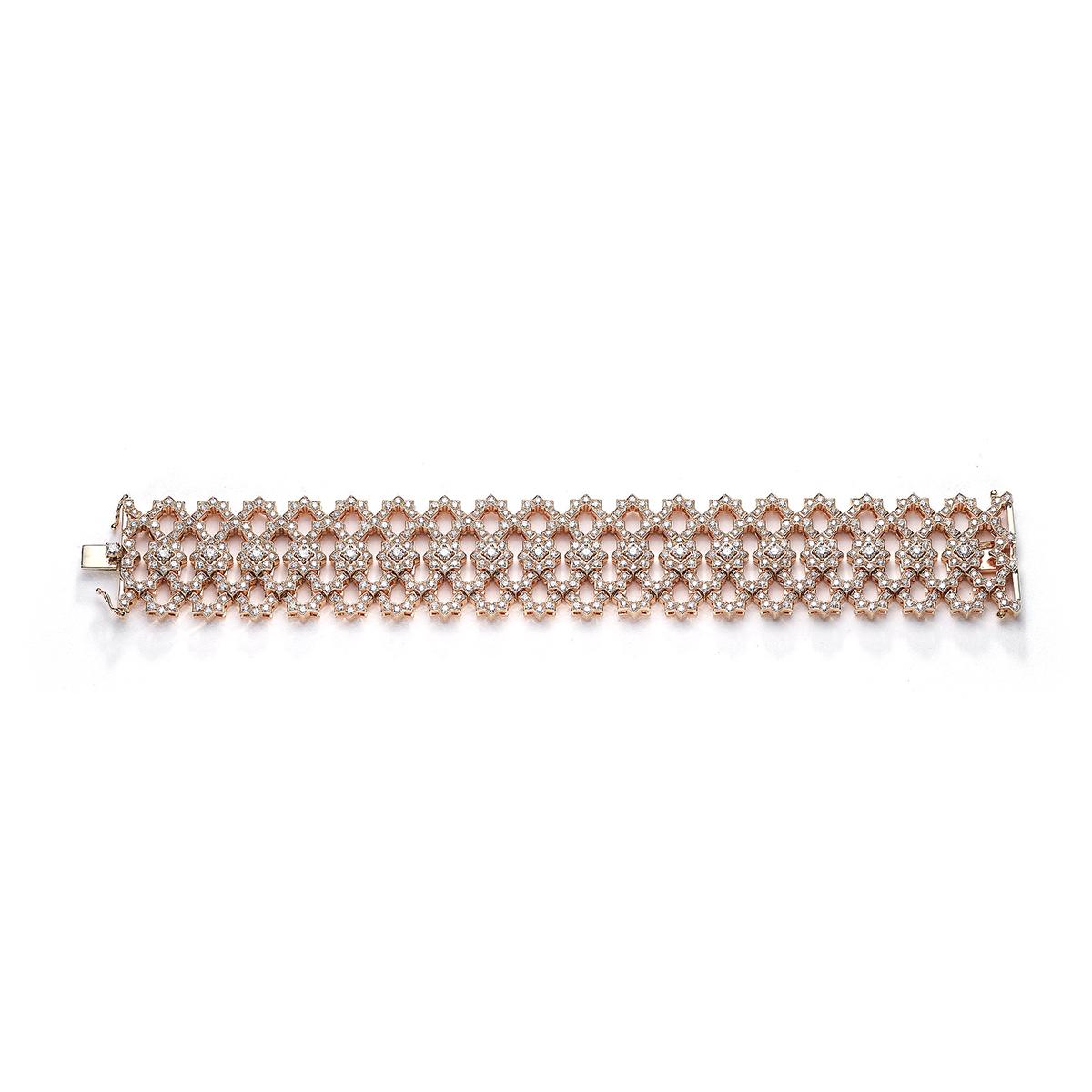 Contemporary Wide Diamond Pink Gold Bracelet For Sale