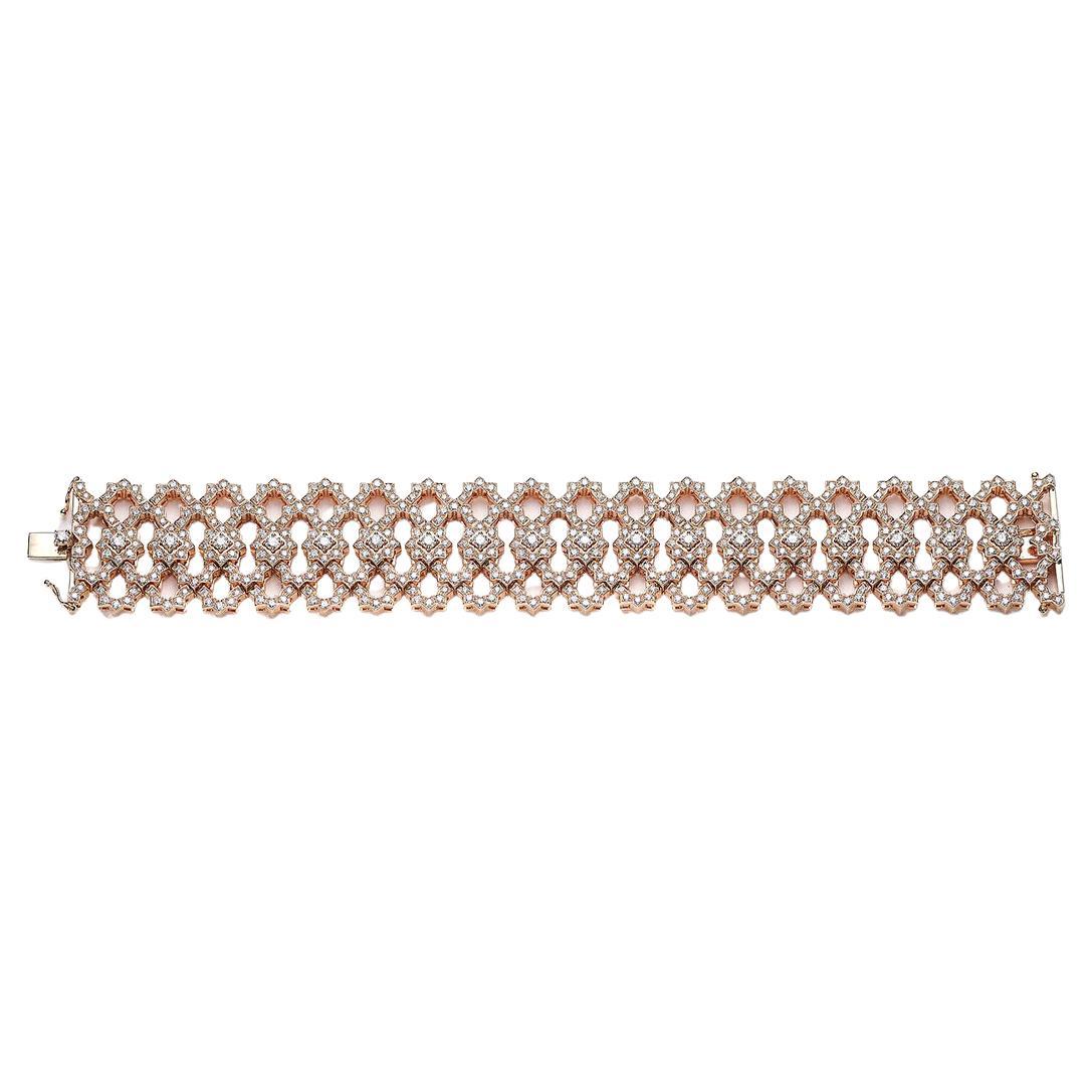 Wide Diamond Pink Gold Bracelet For Sale