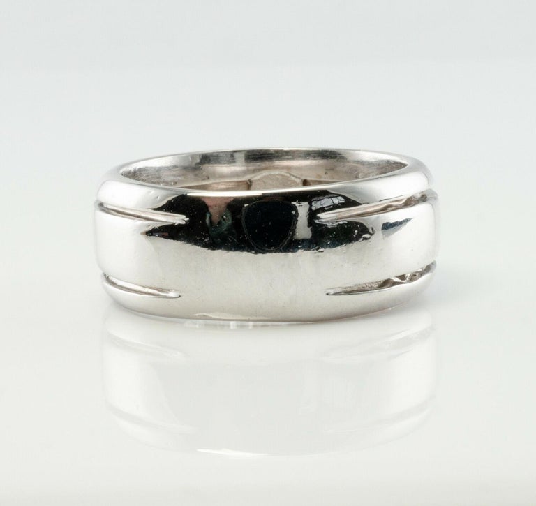 Wide Diamond Ring 14K White Gold Band Vintage Estate For Sale at 1stDibs