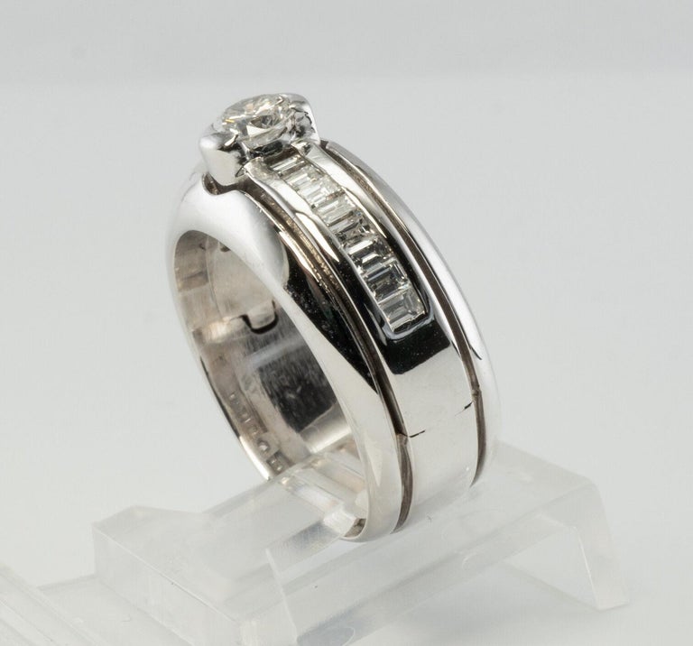 Wide Diamond Ring 14K White Gold Band Vintage Estate For Sale at 1stDibs