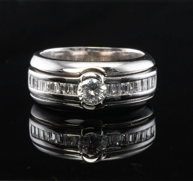 Wide Diamond Ring 14K White Gold Band Vintage Estate For Sale at 1stDibs