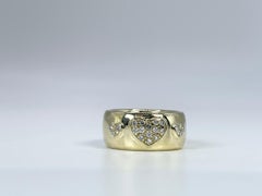 Wide Diamond Ring 14kt Yellow Gold Hearts Diamond Ring