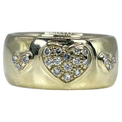 Wide Diamond Ring 14kt Yellow Gold Hearts Diamond Ring