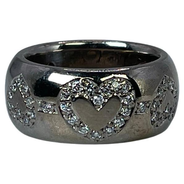 Wide Diamond Ring 18kt White Gold Cocktail Ring Hearts Ring Valentine Diamond For Sale