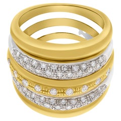 Wide Diamond Ring in 18k White and Yellow Gold